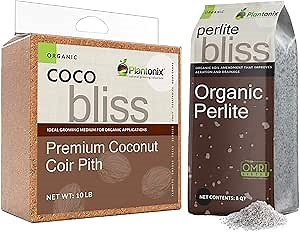 Coco Bliss (10lbs) + Perlite Bliss (8 Qts) - Organic Coco Coir for Plants & Horticultural Perlite for Plants - Coconut Coir Brick - Bulk Garden Soil & Potting Soil Mix - Organic Gardening Bundle