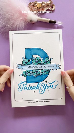 Turning Letter D into a Beautiful Thank You Card | Floral Alphabet Coloring #nhuandaocalligraphy | Nhuan Dao Calligraphy