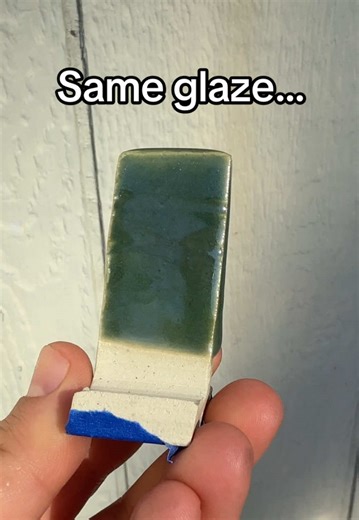 Different clay bodies can react with your glazes to yield wildly different results sometimes. A clay body with more iron might result in more speckles, a clay body with a vastly different shrinkage rate might result in a little or a LOT of crazing, etc. This is why it’s a very good idea to test on different clay bodies before you glaze. #potterytiktok #potterytok #clayart #clayartist #ceramicartist