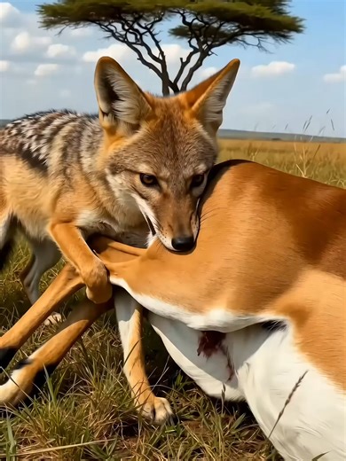 Kind Giraffe Helps Jackal Reach Fruit