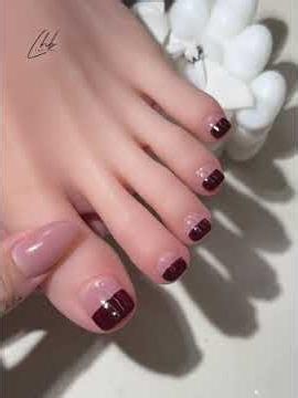Wine Red French Glitter Toe Nail Tutorial