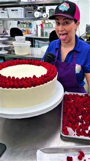 16 inches of perfection 🍰 #cakedecorating #fruit #raspberry #buttercream #diy