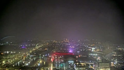 KCCI skycam: Lightning flashes over Casey's Center, Iowa State Capitol