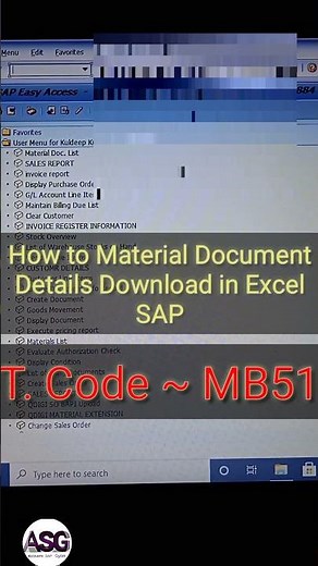 Material Document Download in Excel | SAP | SAP Course | MB51 | Material | Accounting | Shorts Video