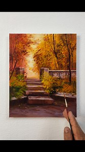 510K views · 24K reactions | Beautiful "Courtyard in Autumn" landscpae painting ⛅/Acrylic on paper ️ #easy #beautiful #landscape #painting #acrylicpainting #acrylic #art #paper #autumn #stairs #courtyard #trees #sunlight #cloudy #peaceful #chill | Hamlet Shougrakpam Art | Facebook