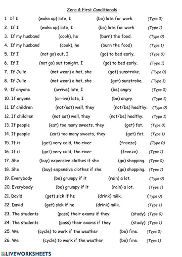 Zero and first conditionals online activity