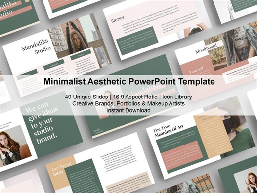 Minimalist Aesthetic Powerpoint Template | Creative Brands, Portfolios & Makeup Artists | PPT Google Slides Keynote CANVA - Etsy