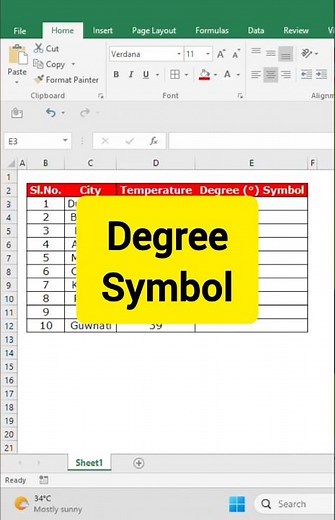 How to use degree symbol in excel | Using Symbol with Alt keys