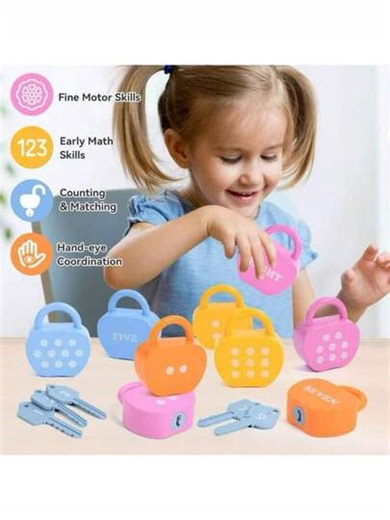 Kids Lock & Key Toy Set, Educational Lock Puzzle, Number Matching, Word Recognition & Math Learning Toy For Home And School | SHEIN