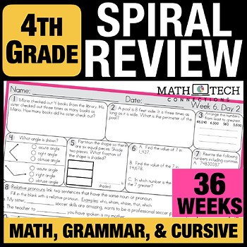 4th Grade Daily Morning Work Packets, Math & Grammar Spiral Review Worksheets
