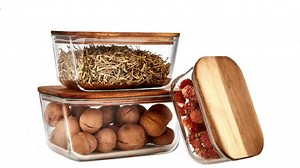 LINUO Portable Meal Prep Containers Lunch Storage Boxes Glass Food Storage Container With Wood Lid