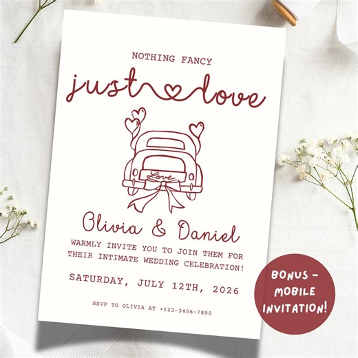 Vintage Wedding Invitation Template, Retro Illustrated Wedding Invite, Editable Canva Wedding Invitation, Hand Drawn Wedding Invite - Etsy