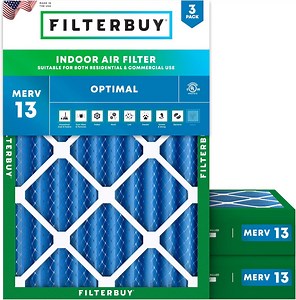 Filterbuy 20x25x4 Air Filter MERV 13 Smoke Defense, Pleated HVAC AC Furnace Filter Replacement, 3-Pack