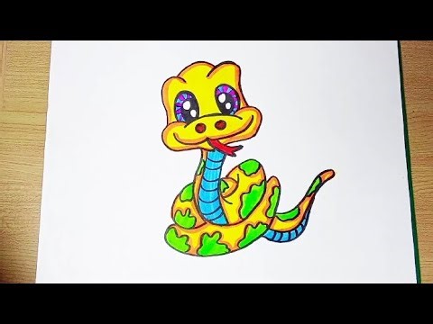 How to draw a green yellow snake 🐍 for kids and toddlers| step by step tutorial| cute easy drawing.