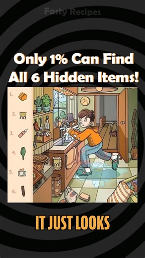59K views · 255 reactions | Only 1% of people can find all 6 hidden items in this picture!  At first glance, it just looks like someone washing dishes... but look closer — things aren’t what they seem!  Can you spot them all before time runs out? | Fasty Recipes | Facebook