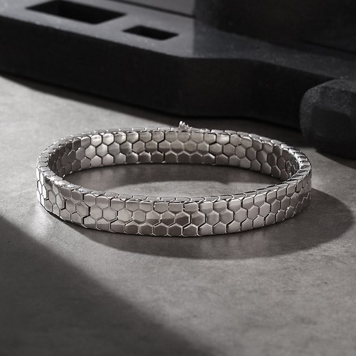 Sterling Silver Hex Snake Bracelet for Men | Handmade Python Scale Cuff Bangle | Textured Gift for Him - Etsy