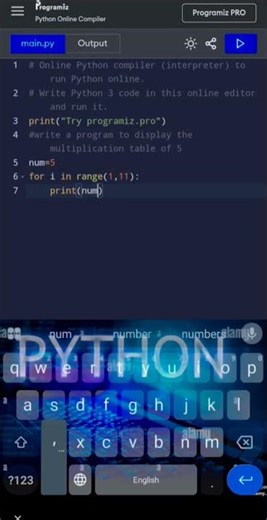 Multiplication table of 5 ! Python 🐍