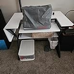 Vividwood Sewing Table, Large Sewing Machine Table with Adjustable Platform and Storage Shelf - White