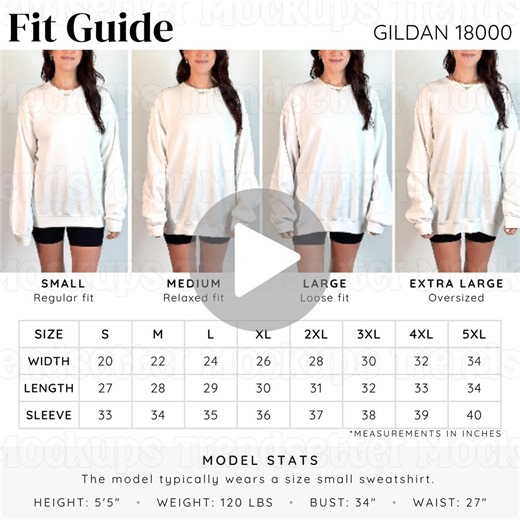 Gildan 18000 Video Fit Guide, G180 Sweatshirt Size Chart, Real Person Model - Etsy