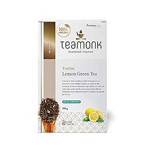 Teamonk Yoshin High Mountain Lemon Green Tea Loose Leaf (50 Cups) | 100% Natural Lemon Tea | Lemon Tea Leaves for ation | ing Tea | No Additives - 3.5 oz