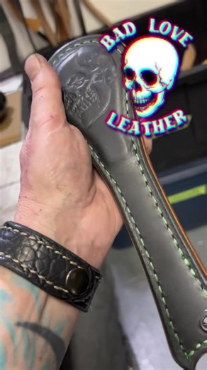 Matte Black Standard with green stitching 3”x9” 16oz Sprung. Message for purchase info. #fypシ #fypreelsシ゚ #travispoole #badloveather #americancraftsman