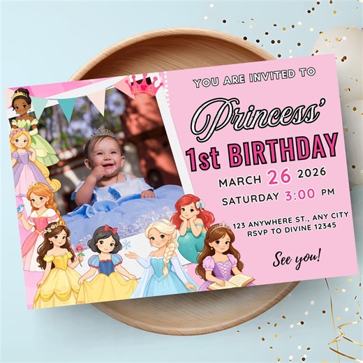 Princess Birthday Invitation Princess Invitation Princess Party Invitation Girl Princesses Theme Invite Digital EDITABLE Instant ANY AGE - Etsy