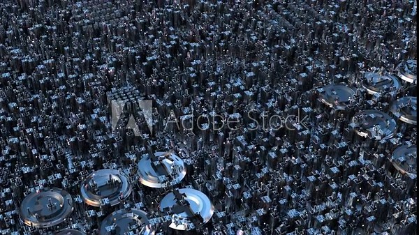 Sci-Fi city flight animation as 3d modeling 30 seconds durations.