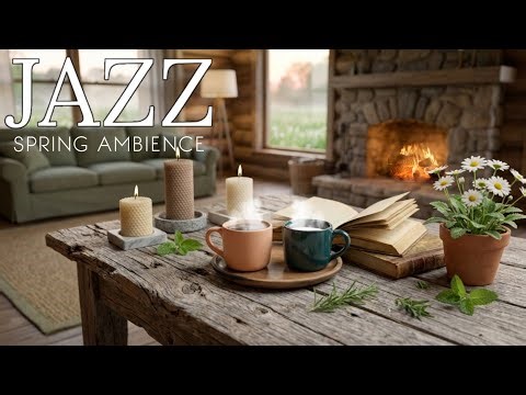 Cozy Spring Cabin Jazz ☕ Fireplace Ambience for Study & Relaxation