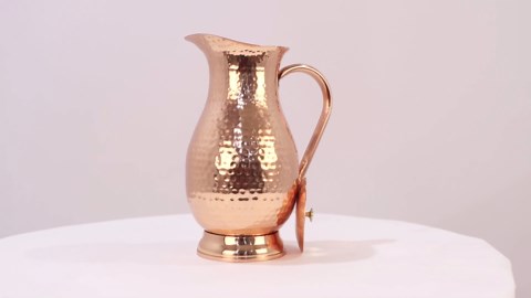 Pure Copper Water Pitcher 70 Ounces | Handmade Hammered Large Jug with Lid | Unlined Uncoated Chemical Free for Ayurveda Health Benefits | Decorative & Functional – Vintage Style for Home & Gifting