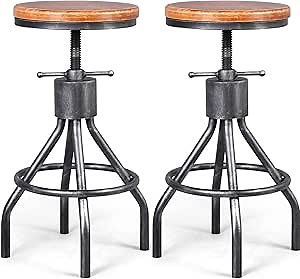 Set of 2 Industrial Bar Stool-Vintage Counter Dining Chair-Swivel Stools-Tall Height Adjustable 22-33"