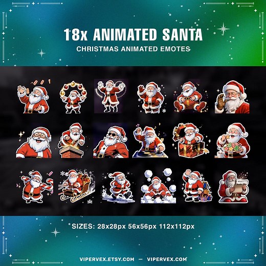 Animated Emotes Santa Christmas GIF Pack, 18 Holiday Emojis for Twitch Discord Youtube - Etsy