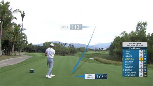 Kristoffer Ventura drives the green and makes birdie at Mexico Open
