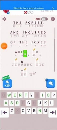 Cryptogram letters and Numbers Level 59