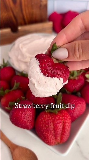 High protein strawberry fruit dip! Low sugar, gluten free, easily dairy free, too!