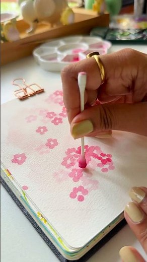 Easy art ideas using Q-tips #watercolors #watercolor #art #easyart #fyp #ytshorts #artviral #paint