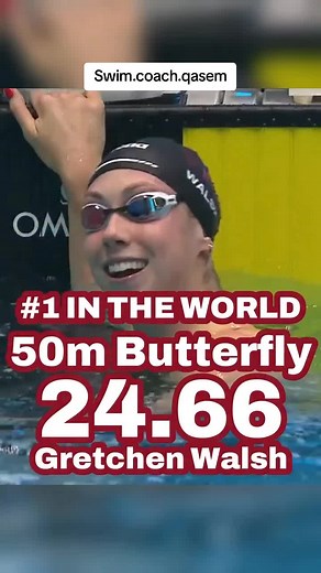 @gretchwalsh2 with another American Record in the 50m Butterfly!🤯🇺🇸 During the 2025 US National Championships Walsh broke her own American Record taking it down from a 24.93 to a 24.66⏱️🏊‍♂️ This is the 2nd fastest performance ever in the event behind Sarah Sjostrom's WR of 24.43. Check out the video race analysis⬆️📈 Comment what you think her time will be at the World Championships in Singapore🇸🇬 🎥Footage courtesy of USA Swimming. Full video can be found on their Youtube Channel! #swimm