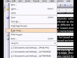 Microsoft Office Word 2003 Select page orientation