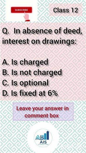 most expected MCQ | interest on drawings | class 12 | Accounts