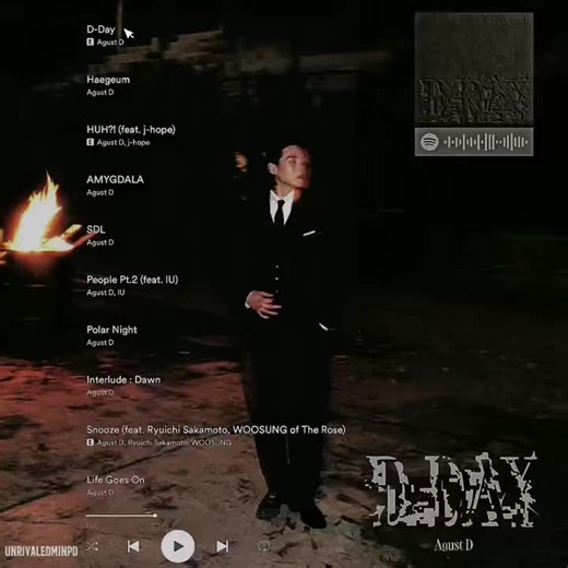 AgustD's 'D-DAY' has officially made history as the #1 Most-Streamed Asian Rap/Hip-Hop Album on Spotify! 🔥 — A self-written & self-produced masterpiece with 1,608,925,377 streams! CONGRATULATIONS AGUST D #TheKingTheBoss #SUGA #AgustD #슈가 vidoe credit: sugagtradamus