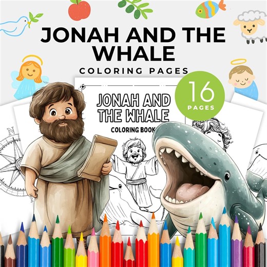 Jonah and the Whale Coloring Book, Bible Coloring Pages, Jonah Bible Story, Book of Jonah, Kids Bible Study, Biblical Character Color - Etsy