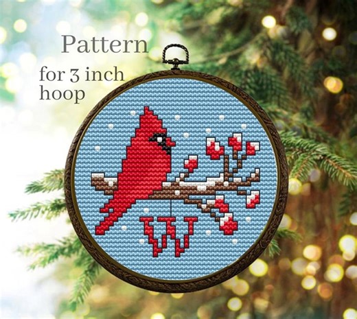 Cardinal Cross Stitch Pattern With Alphabet Chart for Christmas Initial Ornament With Monogram Letters - Etsy