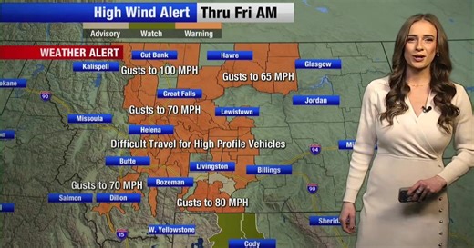 Gusts 70-100 mph forecast for Central Montana
