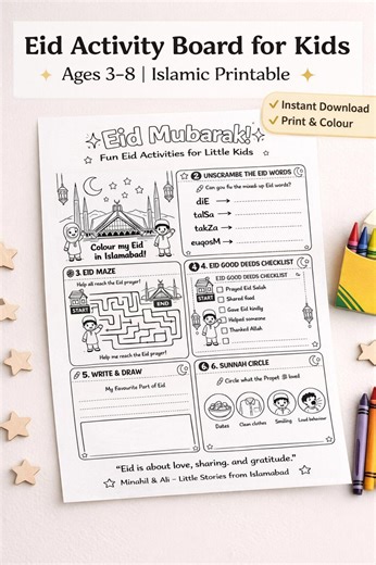 Eid Activity Board for Kids | Islamic Printable Worksheet | Eid Coloring, Games & Learning | Ages 3–8 - Etsy