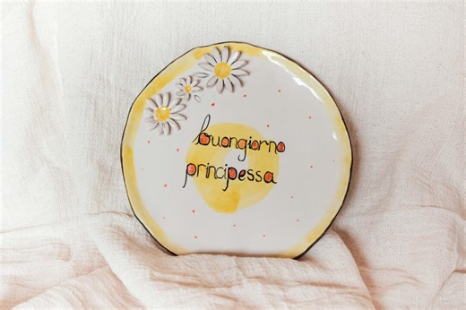 Handmade Ceramic Plate With Flowers, Italian Morning Message - Etsy