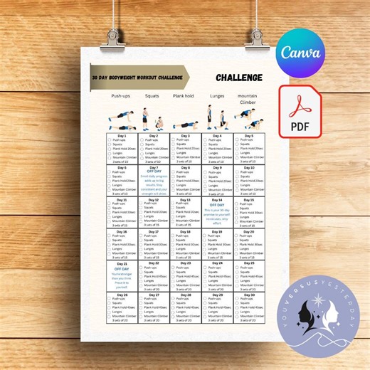 30-day Bodyweight Challenge | No Equipment Home Workout Plan | Full Body Fitness Routine for Strength, Toning & Weight Loss - Etsy