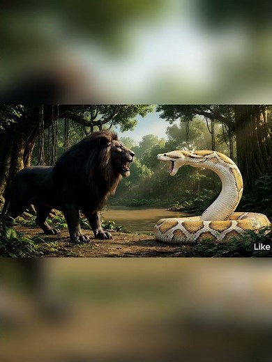 “Terrifying Battle: Giant Black Lion vs Albino Python in the Jungle”