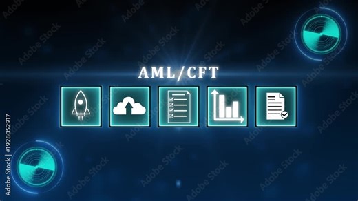 AML : Anti Money Laundering and CFT : Countering the Financing of Terror regulations and compliance concept. businessman glowing with virtual AML and CFT icons.4k video