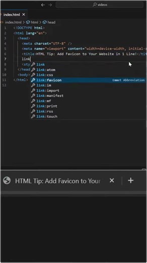 Add a Favicon in One Line #html #webdev #frontend