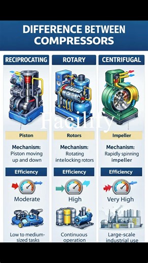 3 Types of Compressors in 15 Sec ⚙️🔥 | Don’t Confuse Again! #compressors #shorts #viralshorts