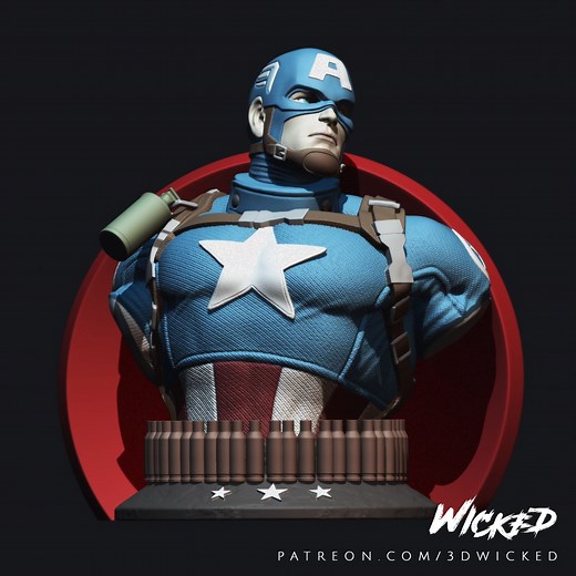 Wicked Marvel Avengers Captain America 3d Bust: STL ready for printing